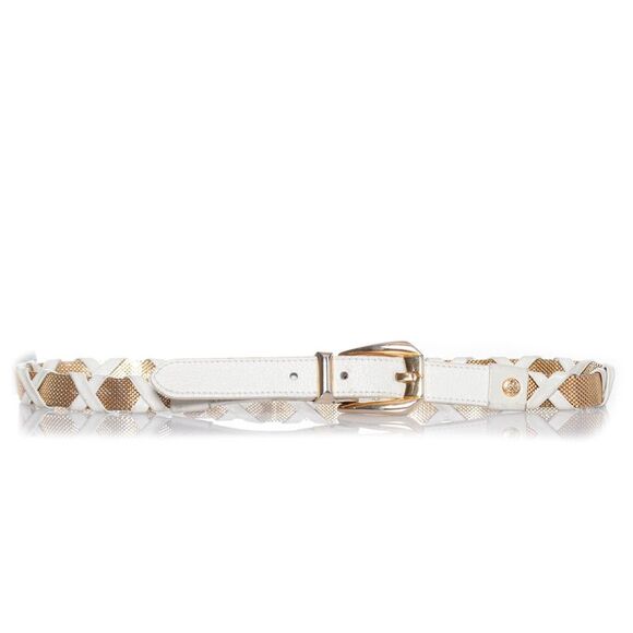 Gianni Versace White leather and metal braided belt